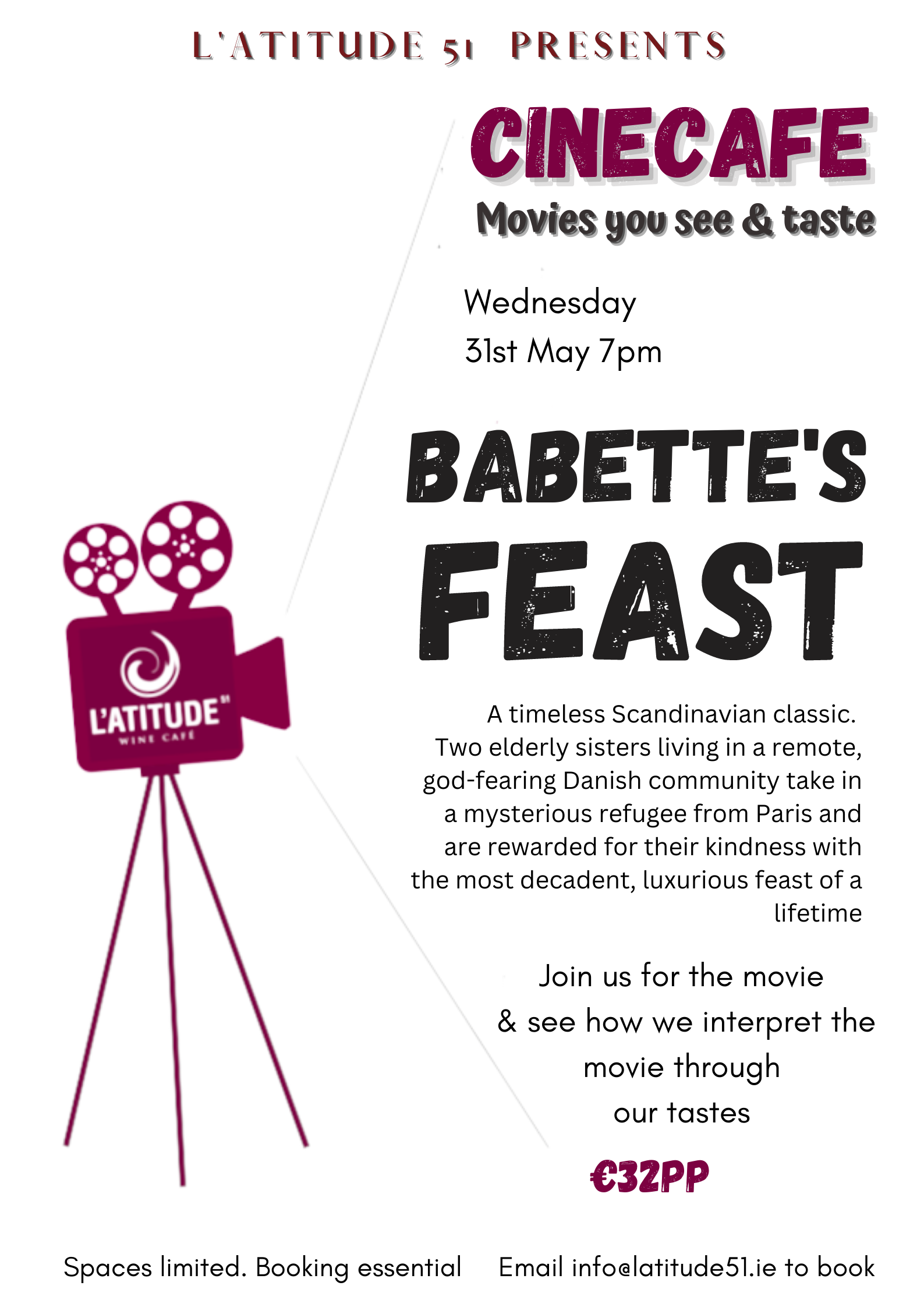CineCafe – Wednesday 31st May 7pm